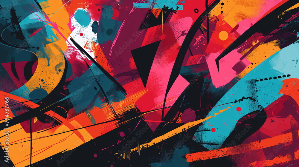Naklejka premium Graffiti pop art background on the wall abstract vector colorfull pattern wallpaper art Abstract Hand Drawing Spray Paint Camouflage Brush Strokes Clouds Dots Ink Paint Background