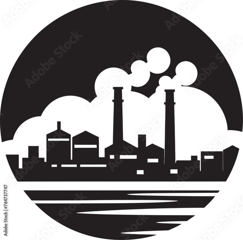 Toxic Emissions Vector Icons and Graphics Illustrating Factory Pollution Industrial Blight Factory Air Pollution Vector Logo and Design Compilation