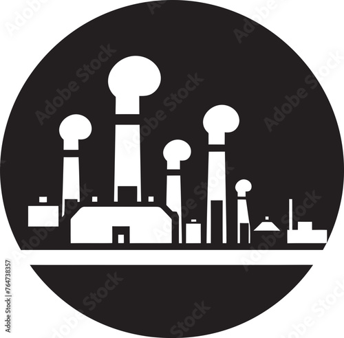Factory Fallout Vector Graphics and Icon Set Illustrating Air Pollution Consequences Industrial Blight Vector Logo and Design Reflecting Factory Air Contamination