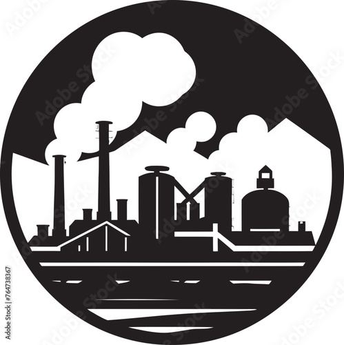Industrial Blight Vector Logo and Design Reflecting Factory Air Contamination Polluted Skies Vector Graphics and Icons Representing Factory Emissions