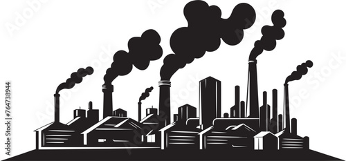 Industrial Blight Vector Logo and Design Elements Smoke Plumes Factory Air Pollution Vector Iconography