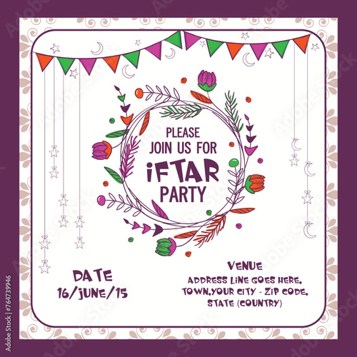 Beautiful decorated invitation card design for holy month of muslim community, Ramadan Kareem celebration.