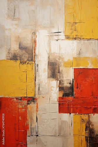 Yellow and red painting, in the style of orange and beige, luxurious geometry, puzzle-like pieces © Lenhard