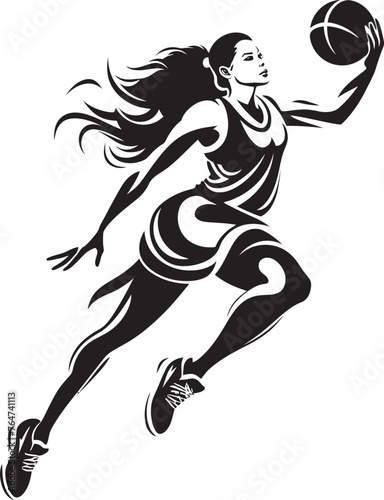 Dunk Duchess Vector Graphics Depicting a Female Basketball Players Slam Dunk Rim Rebel Vector Logo and Design Showcasing a Female Basketball Player Dunking