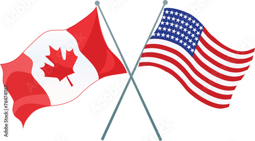 American-Canadian cooperation. Flags of neighboring countries