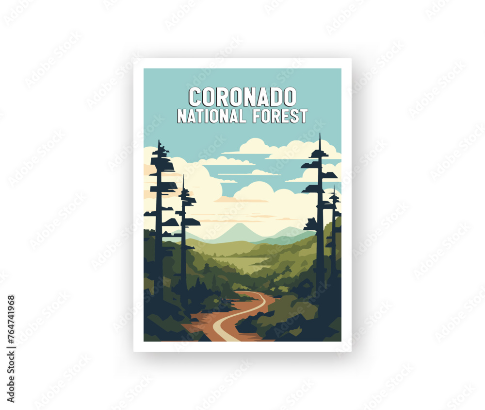Coronado, National Forest Illustration Art. Travel Poster Wall Art. Minimalist Vector art