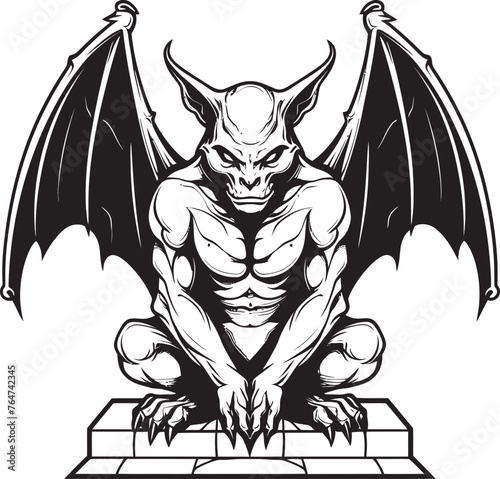 Winged Watcher Vector Gargoyle Full Body Statue Logo and Design Guardian of Shadows Gargoyle Full Body Statue Vector Icon and Graphics