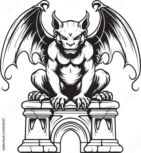 Stone Sentinel Gargoyle Full Body Statue Vector Icon and Graphics Eternal Vigilance Gargoyle Full Body Statue Vector Logo and Design