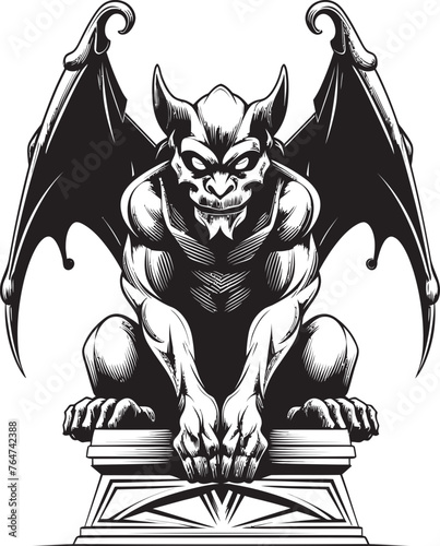 Majestic Guardian Gargoyle Full Body Statue Vector Emblem and Design Ethereal Guardian Vector Graphics Depicting Gargoyle Full Body Statue