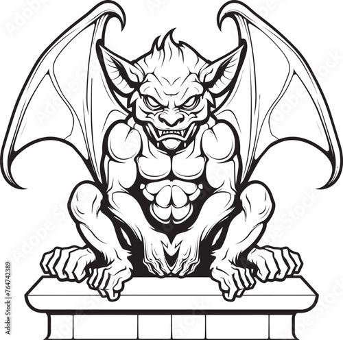 Ethereal Guardian Vector Graphics Depicting Gargoyle Full Body Statue Ancient Sentinel Gargoyle Full Body Statue Vector Logo and Design