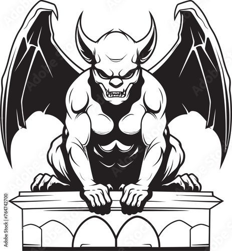 Gothic Guardian Vector Graphics Depicting Gargoyle Full Body Statue Ethereal Guardian Gargoyle Full Body Statue Vector Logo and Design
