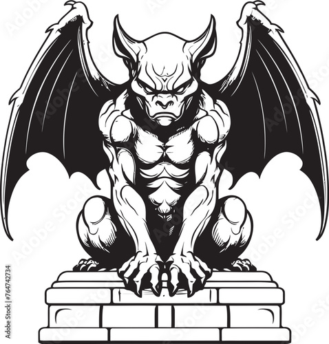 Sentinel of the Night Vector Icon of Gargoyle Full Body Statue Graphics Eternal Vigilance Gargoyle Full Body Statue Vector Emblem and Design