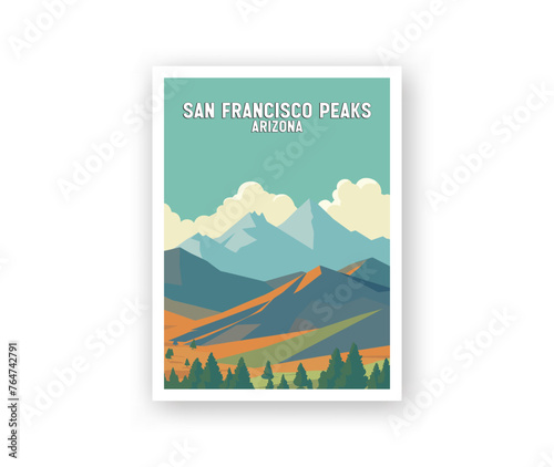 San Francisco Peaks, Arizona Illustration Art. Travel Poster Wall Art. Minimalist Vector art