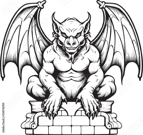 Haunting Guardian Vector Gargoyle Full Body Statue Illustration Eternal Vigilance Gargoyle Full Body Statue Vector Emblem and Design