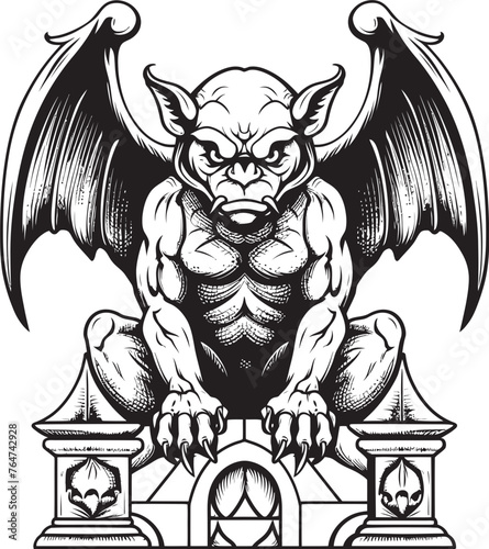 Ancient Defender Gargoyle Full Body Statue Vector Design Haunting Guardian Vector Gargoyle Full Body Statue Illustration