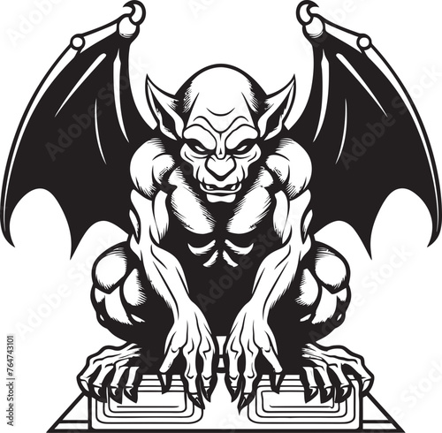 Ancient Guardian Vector Gargoyle Full Body Statue Graphics Guardian of Shadows Gargoyle Full Body Statue Vector Logo and Design