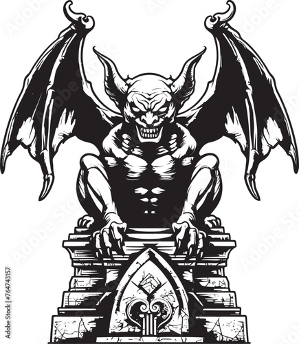 Gothic Sentinel Gargoyle Full Body Statue Vector Logo and Design Winged Guardian Vector Gargoyle Full Body Statue Graphics