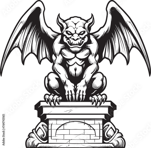 Chiseled Sentinel Vector Gargoyle Full Body Statue Icon and Graphics Majestic Guardian Gargoyle Full Body Statue Vector Design