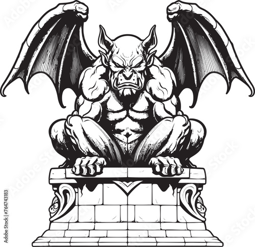 Ancient Guardian Vector Gargoyle Full Body Statue Logo and Design Guardian of Night Gargoyle Full Body Statue Vector Graphics