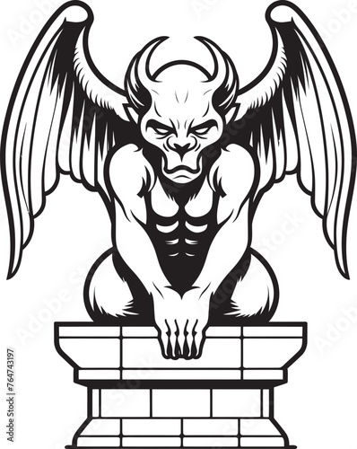 Gothic Protector Vector Gargoyle Full Body Statue Design Ethereal Guardian Gargoyle Full Body Statue Vector Logo and Design