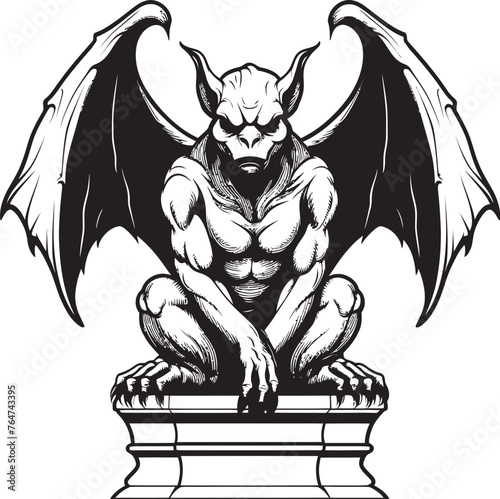 Chiseled Guardian Vector Graphics Showcasing Gargoyle Full Body Statue Mythical Warden Vector Illustration of Gargoyle Full Body Statue