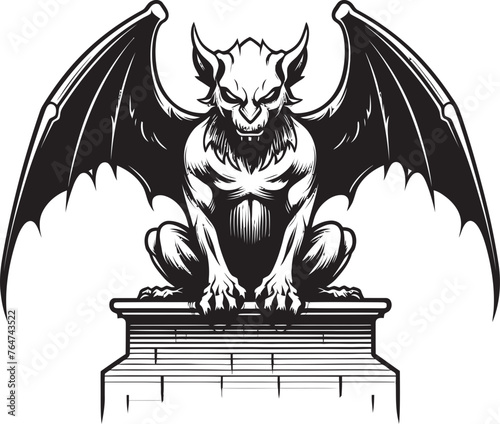 Gargoyle Guardian Vector Icon of Full Body Statue Ethereal Sentinel Vector Graphics Featuring Gargoyle Full Body Statue