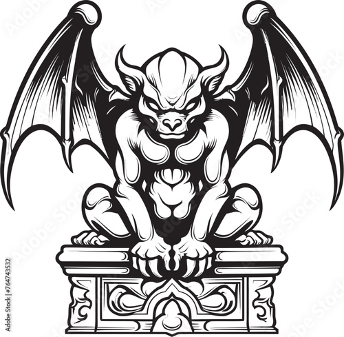 Watchful Warden Vector Illustration of Gargoyle Full Body Statue Legendary Guardian Vector Artwork Depicting Gargoyle Full Body Statue