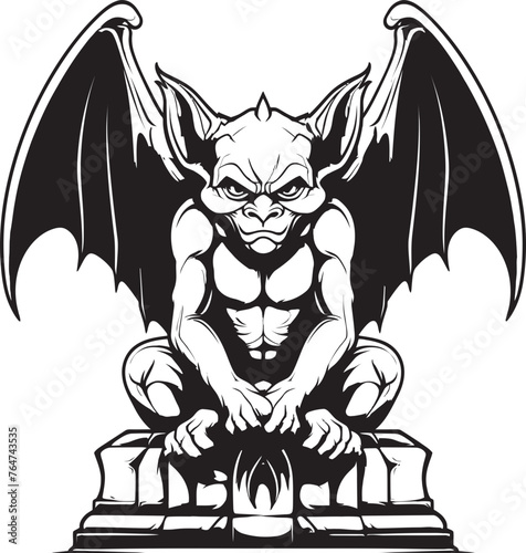 Legendary Guardian Vector Artwork Depicting Gargoyle Full Body Statue Gargoyle Guardian Vector Logo and Design of Full Body Statue