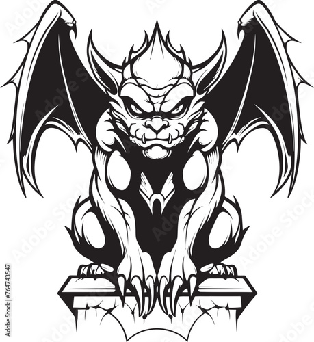 Gargoyle Guardian Vector Logo and Design of Full Body Statue Petrified Protector Vector Icon Showcasing Gargoyle Full Body Statue