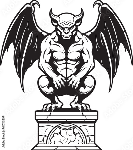 Haunting Sentinel Vector Icon Depicting Gargoyle Full Body Statue Guardian of Shadows Vector Graphics Showcasing Gargoyle Full Body Statue