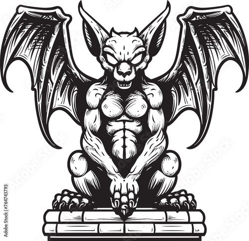 Ethereal Guardian Gargoyle Full Body Statue Vector Icon and Graphics Majestic Protector Vector Logo Featuring Gargoyle Full Body Statue Design