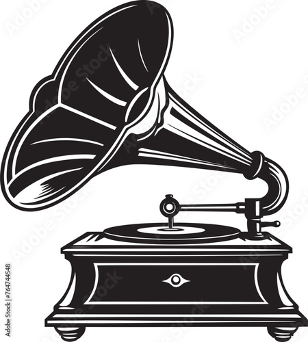 Retro Reverie Gramophone Vector Emblem Melodic Moods Vector Gramophone Logo and Design