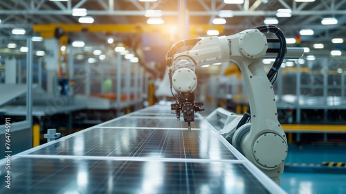 Robotic machinery automating the assembly of solar panels in a modern manufacturing plant.