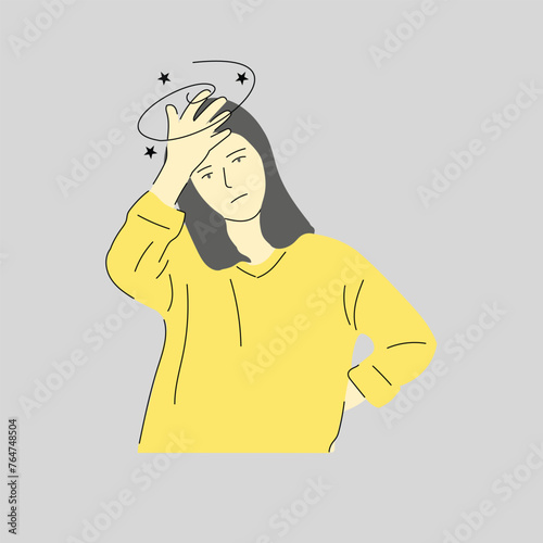 illustration of a woman holding her head because she is dizzy