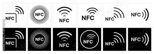 NFC sign. Contactless pay system icon. NFC payment symbol. wireless pay logo. Near field communication graphic pictogram. 