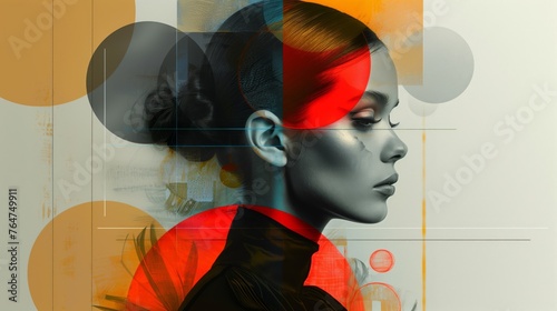 Abstract art female portrait with geometric overlays