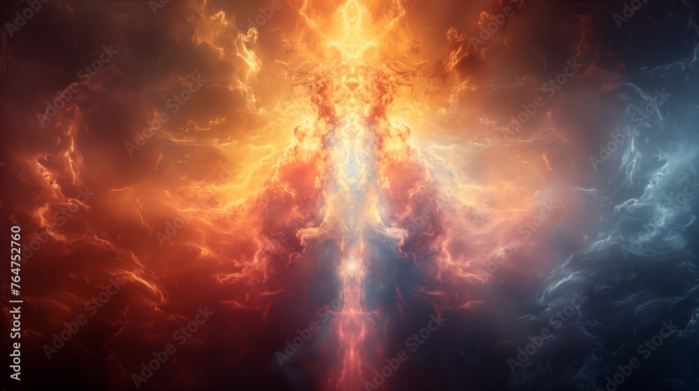 Ethereal blaze and ice abstract background: vivid abstract illustration with fiery and icy textures symmetrically juxtaposed