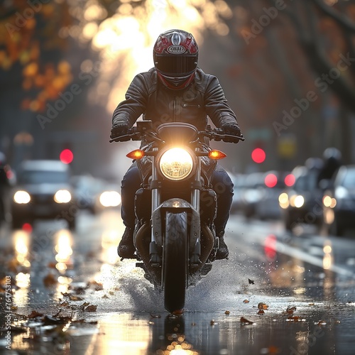 Depict a scene focusing on the effectiveness of motorcycle safety gear in protecting a rider during an accident. --style raw --stylize 750 --v 6 Job ID: 17970922-4cf7-48d7-af44-51b0d0ec441a photo