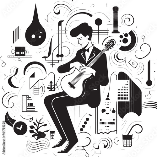 Serenade Schooner Ship Icon with Melodic Influence Crescendo Cruiser Musical Artist Ship Emblematic Design