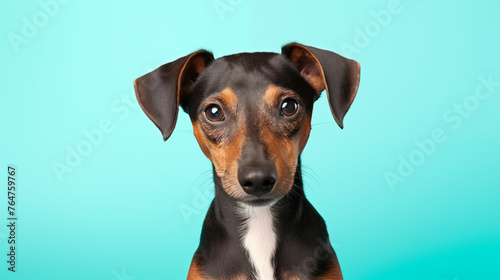 Photographie d'un chien en studio sur un beau fond coloré. Animal, domestique, chiens, mignon. Fond pour conception et création graphique. photo