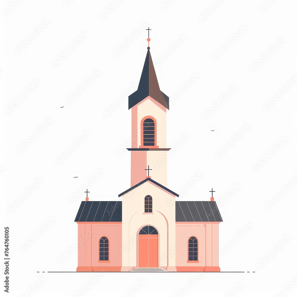 A minimalist illustration of a church building in pastel colors, A minimalist illustration of a church building in pastel colors,