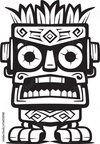 Tiki Tales Bold Tiki Character in Thick Lineart Vector Illustration Sharing Legends and Myths from the Exotic Islands Island Instinct Full Body Thick Lineart Vector Graphic of a Tiki Channeling Prima