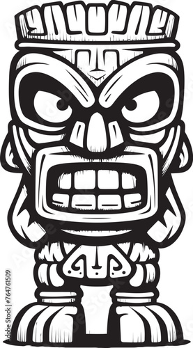 Tribal Tranquility Full Body Tiki Illustration with Calming Thick Lineart Strokes Tiki Tempo Vibrant Vector Graphic Showcasing a Full Body Thick Lineart Tiki Dance