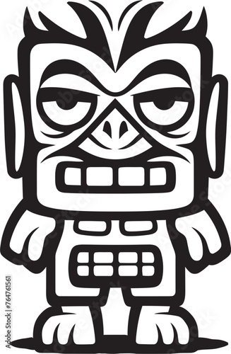 Tribal Tones Full Body Tiki Illustration with Rich Thick Lineart Shades Island Impressions Vector Logo Featuring a Full Body Thick Lineart Tiki Impression