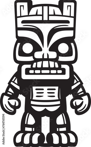 Tribal Tranquility Full Body Tiki Illustration with Serene Thick Lineart Details Tiki Tempo Vibrant Vector Graphic Showcasing a Full Body Thick Lineart Tiki Rhythm