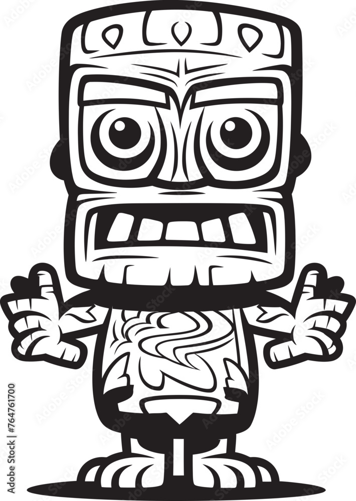 Tiki Tempo Vibrant Vector Graphic Showcasing a Full Body Thick Lineart Tiki Beat Pacific Pulse Iconic Tiki Character Depicted in Striking Thick Lineart Vector Form