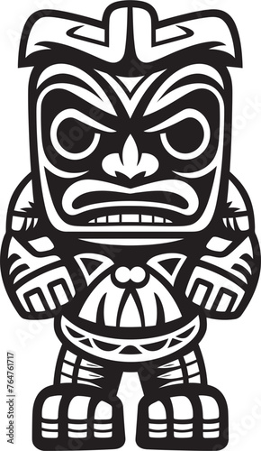 Tribal Tones Full Body Tiki Illustration with Vibrant Thick Lineart Hues Tiki Tempo Vibrant Vector Graphic Showcasing a Full Body Thick Lineart Tiki Beat