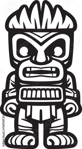 Tribal Tranquility Full Body Tiki Illustration with Calming Thick Lineart Strokes Tiki Tempo Vibrant Vector Graphic Showcasing a Full Body Thick Lineart Tiki Dance