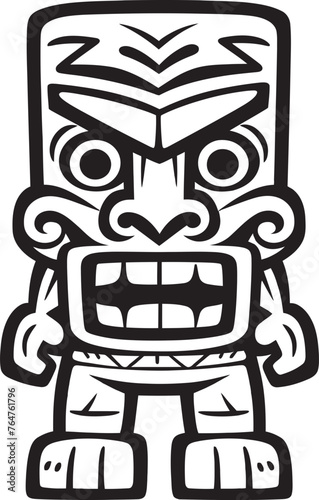 Tiki Treasures Vector Design Displaying a Full Body Thick Lineart Tiki Hoard Island Inspiration Full Body Tiki Illustration with Bold Thick Lineart Accents