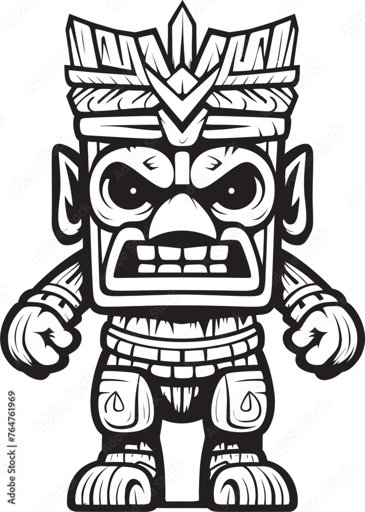 Fototapeta premium Jungle Jewel Full Body Tiki Icon with Detailed Thick Lineart Embellishments Tiki Triumph Vector Design Displaying a Full Body Thick Lineart Tiki Victory